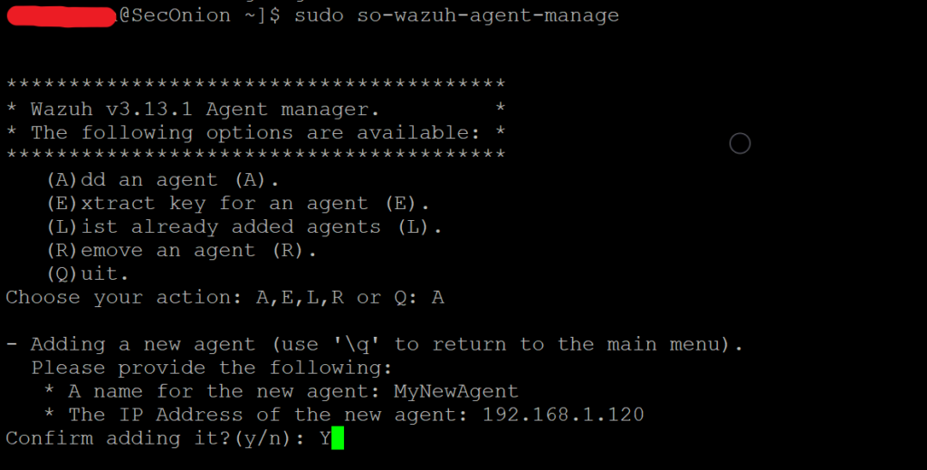 Picture of the menu for Wazuh-Agent-manage